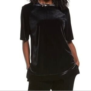 Open Edit NWT Oversized Short Sleeve Stretch Velour Black T-Shirt Size S